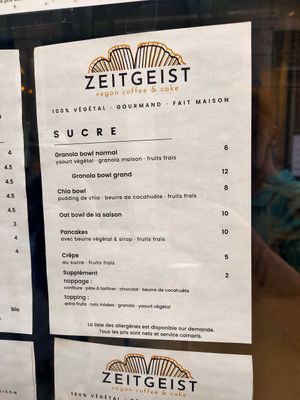 Menu at ZEITGEIST Café in Lyon