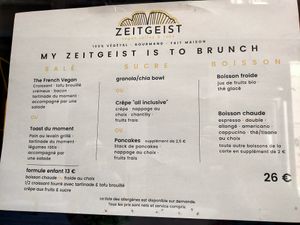 Brunch menu at ZEITGEIST Café in Lyon