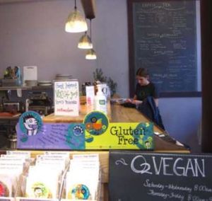 More sweets and inside of coffee shop. at VO2 Vegan Cafe in Cambridge