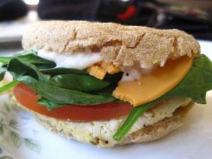 Absolutely amazing tofu breakfast sandwich at VO2 Vegan Cafe in Cambridge