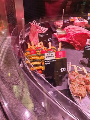 Corn zucchini spit at REWE Markt Altstadt-Lehel in Munich