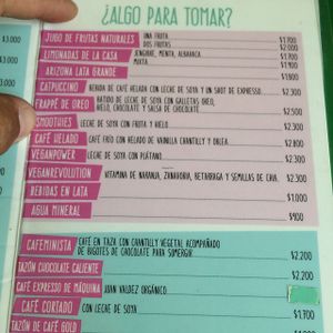 menu de líquidos  at Vegan Bunker in Santiago