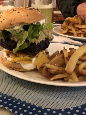 Black bean burger  at Vegan Bunker in Santiago