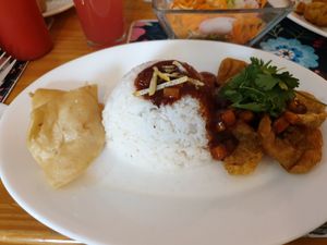 Rice with seitan fried cookies at Vegan Bunker in Santiago