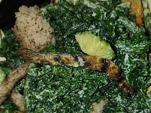 Takeaway: Chicken Caeser salad with the soften massaged kale at Petiole Cafe in Janabiyah
