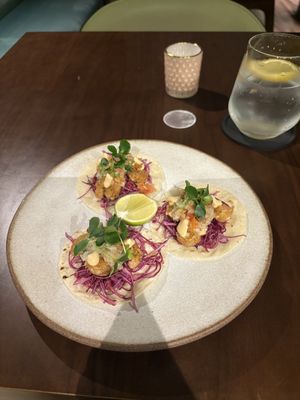 Bang bang shrimp tacos   at Petiole Cafe in Janabiyah