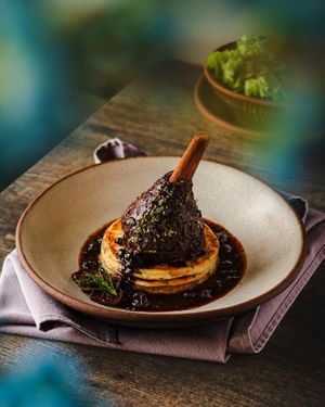 Black Bean Not-Lamb Shank at Petiole Cafe in Janabiyah