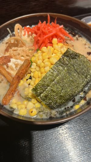 Black garlic vegan Rahman with extra and pickled ginger  at Tenkomori Ramen House Wynyard in Sydney