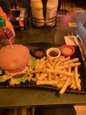 Vegan burger with fries!  at Chuck Burgers in Istanbul