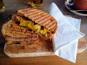 Vegan croque monsieur at Brasserie Roue Libre - Brewpub in Strasbourg