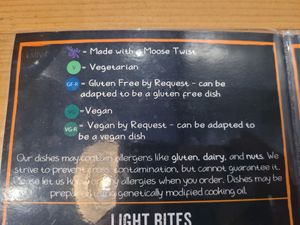 Menu Labelling System (Vegan) at The Australia in Porthmadog