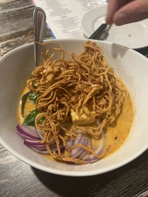 Chiang Mai Noodles Tofu. So good- a but spicy but delicious!! #Veganuary at Blu Arroz Asian Bistro in Stuart