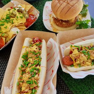 Roots Vegan Food Trailer - West Sussex -
Nachos (with house-made cheeze sauce), Moving Mountains Frankfurter Dogs (The Good Vibez Dog) & a No Chick'n Burger at Roots Vegan Food - Pop up in Littlehampton