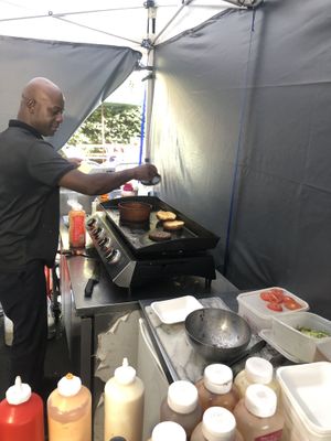 Pictured is the burger being grilled after being fried   at Fed By Plants in South East London