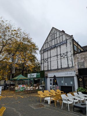 The outside, part of the Gabriel's Wharf area at Fed By Plants in South East London