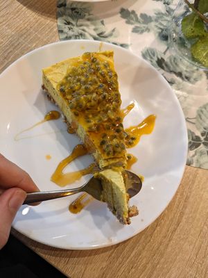 Mango cheesecake dessert at Fed By Plants in South East London