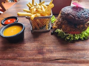 amazing vegan burger at Asia Caribe in Isla Mujeres