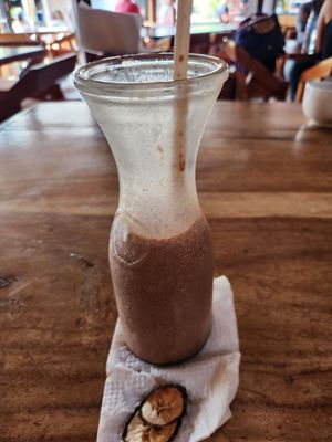 world's best chocolate smoothie   those are bananas peeled and rolled in chocolate then frozen... treats themselves
 at Asia Caribe in Isla Mujeres