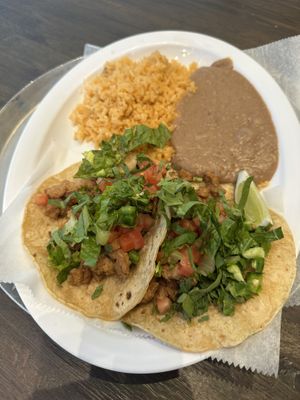 Vegan carne asada taco dinner  at Tlacoyo Mexican Grill in Deerfield