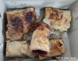 We took a take away of Apple strudel and Cherry Strudel at Shambhala Bakery in Zabljak