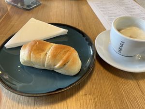 Very nice place! After talking to the staff, turned out that the pastry with aprioc jam is vegan. Paris well with a soy milk cappuccino! Mushroom polenta and falafels as well.  at Shambhala Bakery in Zabljak