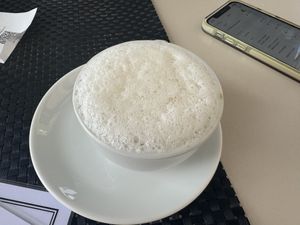 Vegan cappuccino with soy milk - not a favorite   at Shambhala Bakery in Zabljak