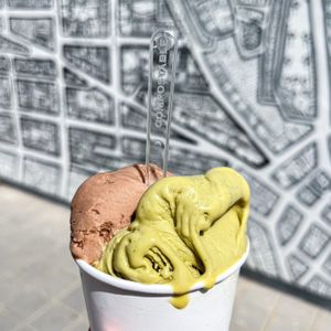 Chocolate Orange + Pistachio Matcha  at Cremola in Mallorca