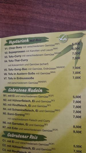 menu - all vegan! at China-Thai in Noerdlingen