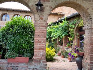 The restaurant's patio at Osteria Del Vicario in Certaldo