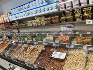 Nut bins at Nuts Factory in New York City