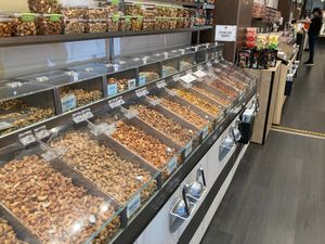 Nut bins at Nuts Factory in New York City