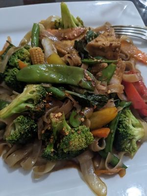 Drunken noodles with tofu and veg at Villa Thai in Endicott