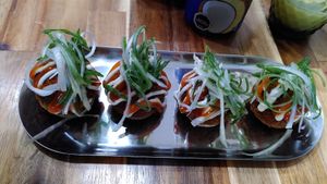 Croquetas de setas con alioli y siracha at D'mentes Café Bistró in Santiago