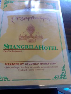 Menu at Shangrila in Dharamshala