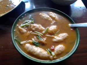 Dal and momo soup at Shangrila in Dharamshala