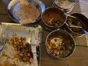 Vegan tiffin - chickpea curry, keema and potato curry   at Mowgli  in Brighton
