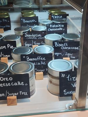 Vegan cakes in a jar at Sugar Killer - Georgiou Olympiou in Athens