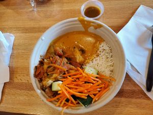 Rice, chili tofu, coconut sauce with vegetables. at Zimbu in Sandy