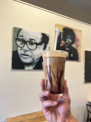 The "Cappuccino Devito" Coffee, banana, peanut butter, cacao, and oat milk!  at Tasteful in East Greenwich