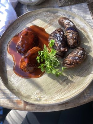 Slow roasted celery,baked blue potatoes and jus  at TATI in Budapest