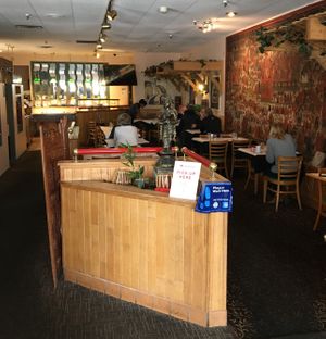 Dining area and buffet at Tandoor Restaurant in Bloomington