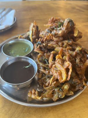 Onion bhajis   at Manjit's Kitchen in Leeds
