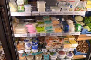 Vegan cheeses, organic vegetables, non-vegan items at Mahemarket - Parim Pood in Tallinn