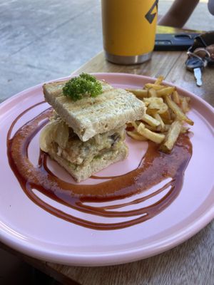 Taster fish n chips sandwich   at Drunken Sushi in Siargao