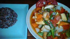 Tofu sweet and sour at Anchan Vegetarian Restaurant in Chiang Mai