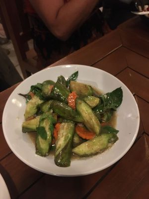 Long Eggplant Thai Miso Stir Fry/มะเขือยาวเต้าเจี้ยว 95 at Anchan Vegetarian Restaurant in Chiang Mai