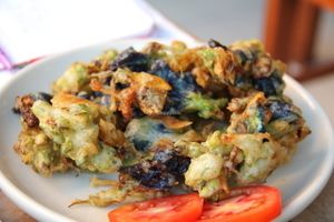 Tempura flowers.  at Anchan Vegetarian Restaurant in Chiang Mai