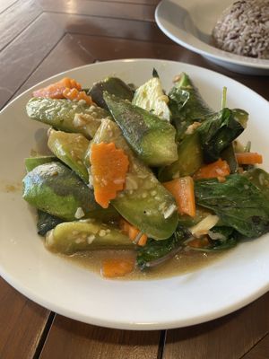 eggplant stir fry. so good  at Anchan Vegetarian Restaurant in Chiang Mai