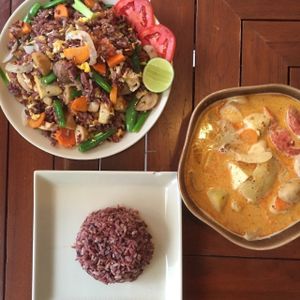 Curry (very spicy) /and fried rice with vegetable  at Anchan Vegetarian Restaurant in Chiang Mai