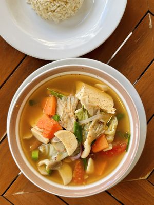 Tom yum clear soup (120 THB)  at Anchan Vegetarian Restaurant in Chiang Mai